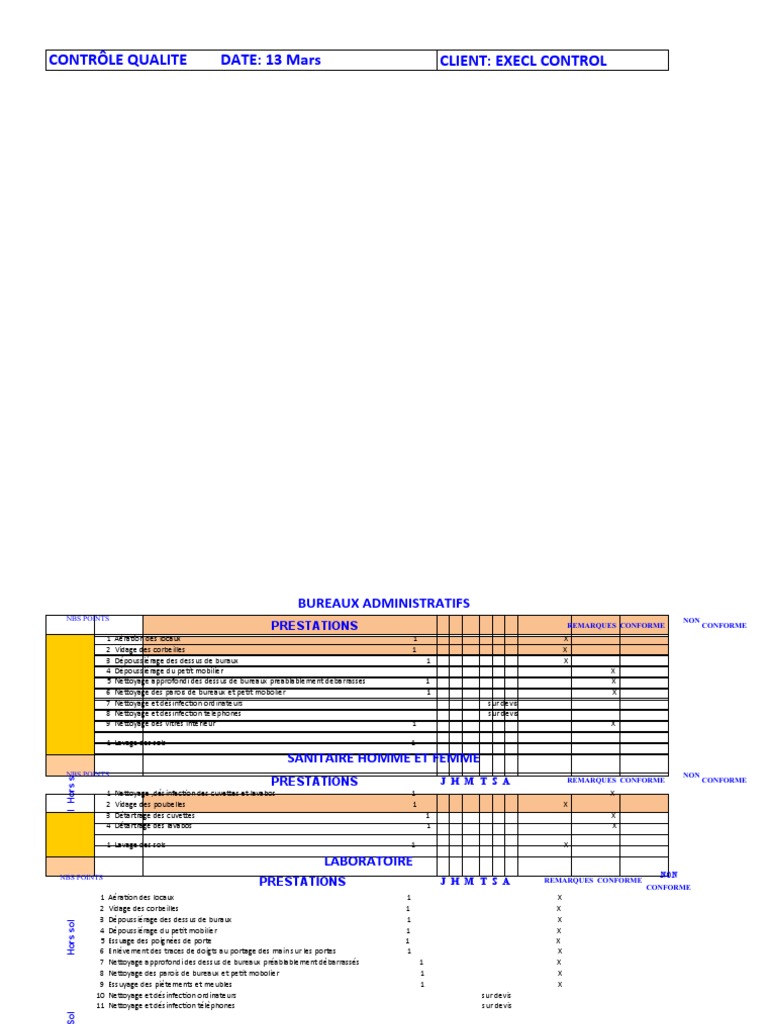 Fiche de Controle Qualité Excel Control Mars  PDF  Bienêtre  Médical