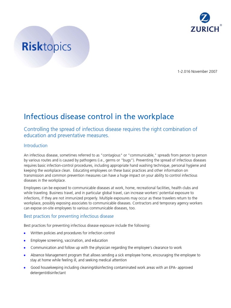 Workplace Infectious Disease Prevention Guide | PDF | Methicillin ...