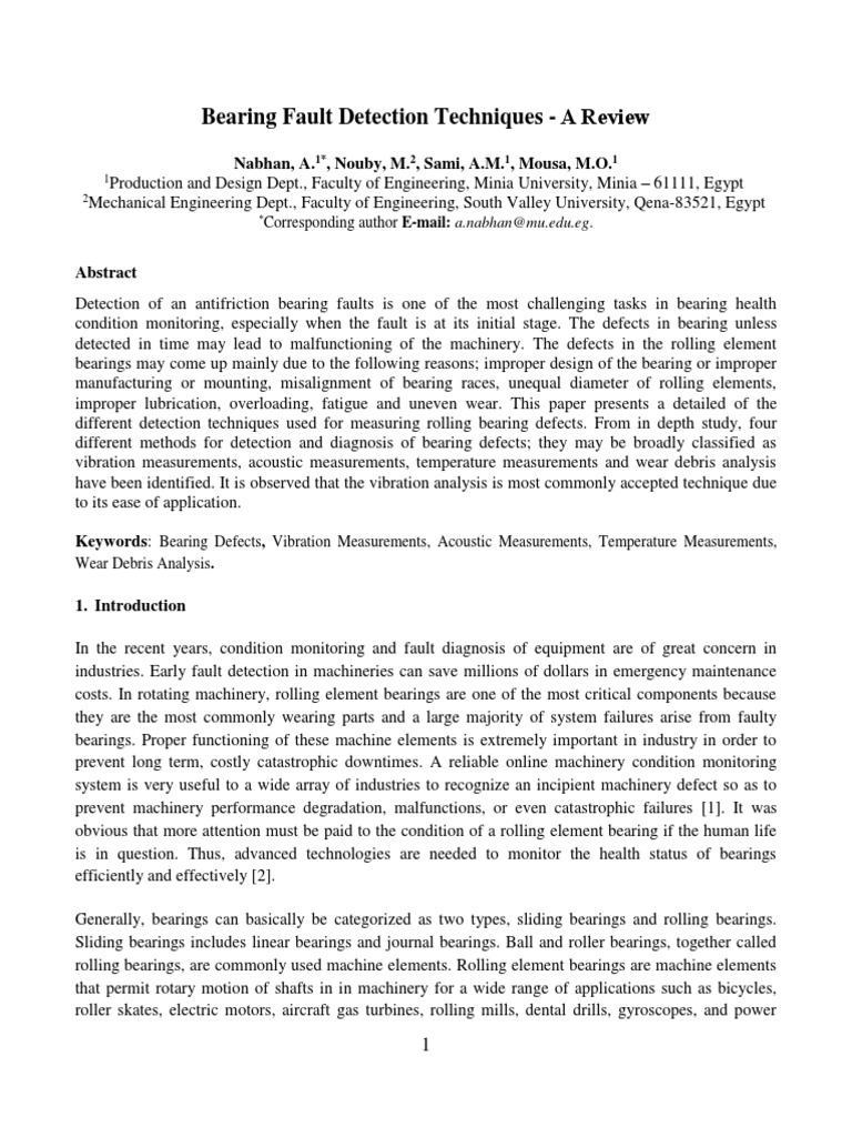 Bearing Fault Detection Techniques A Review Nabhan, A., Nouby, M