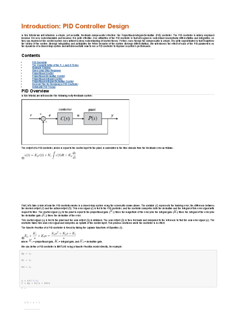 Introduction: PID Controller Design | PDF | Control Theory | Applied ...