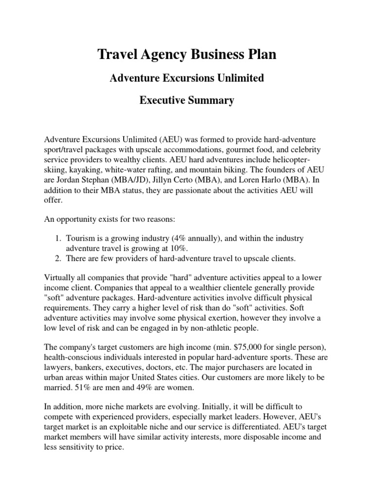 Travel Agency Business Plan Pdf Expense Business