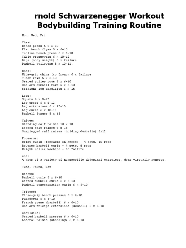 Arnold Schwarzenegger Workout | PDF