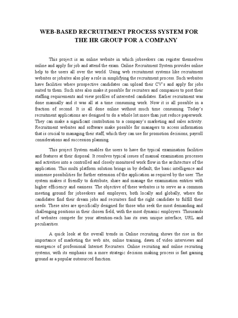 Web-Based Recruitment Process System For The HR Group For A 