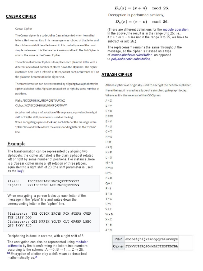 Caesar Cipher and Its Variants | PDF