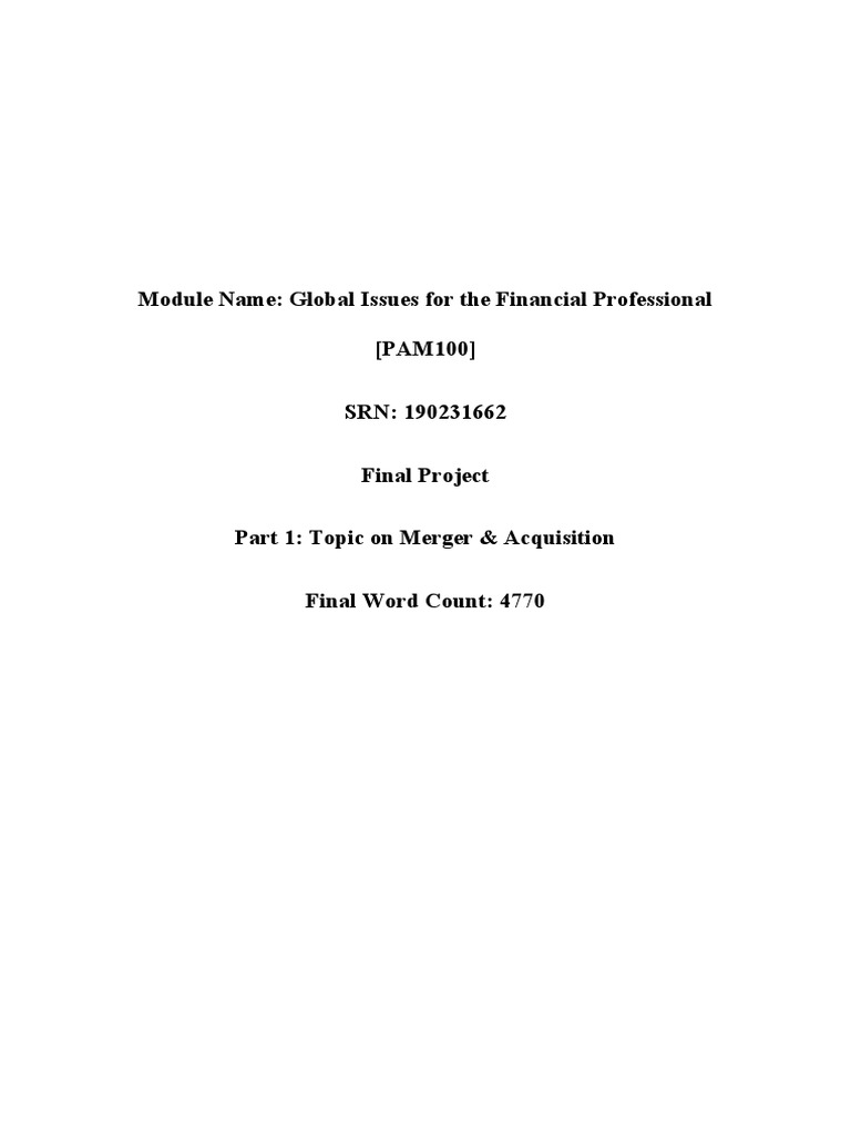 Final Project SRN 190231662 | PDF | Mergers And Acquisitions | Tax ...