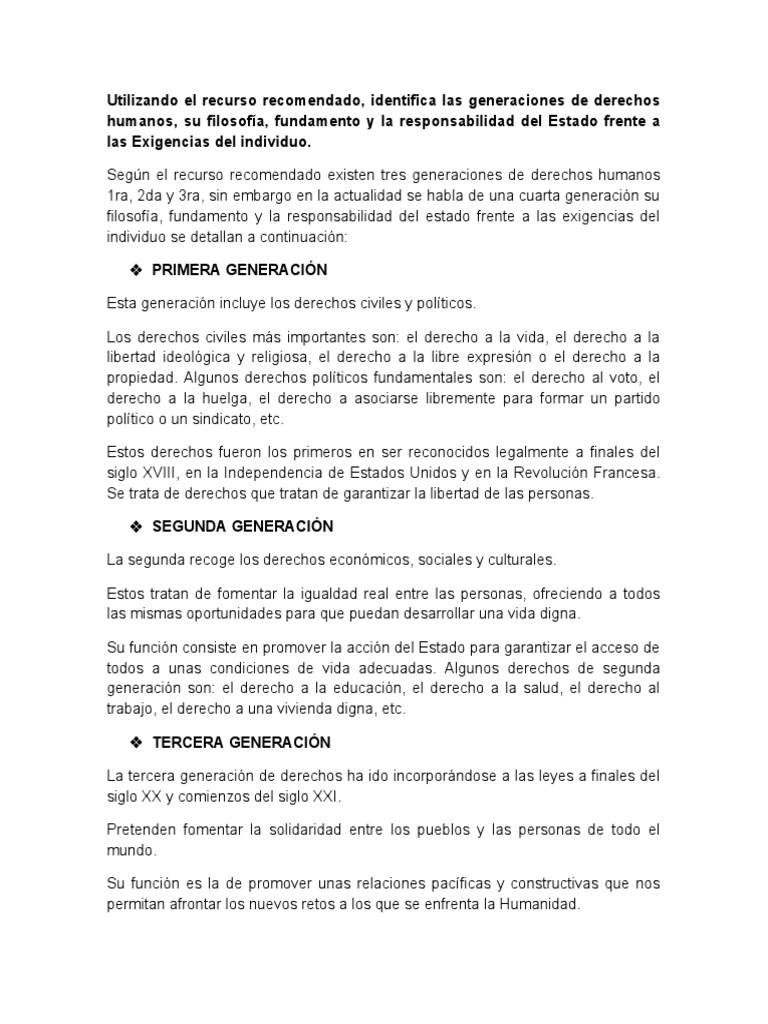 Las Generaciones de Derechos Humanos | PDF | Derechos humanos ...
