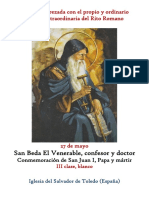 27 de Mayo. San Beda El Venerable, Confesor y Doctor. Propio y Ordinario de La Santa Misa