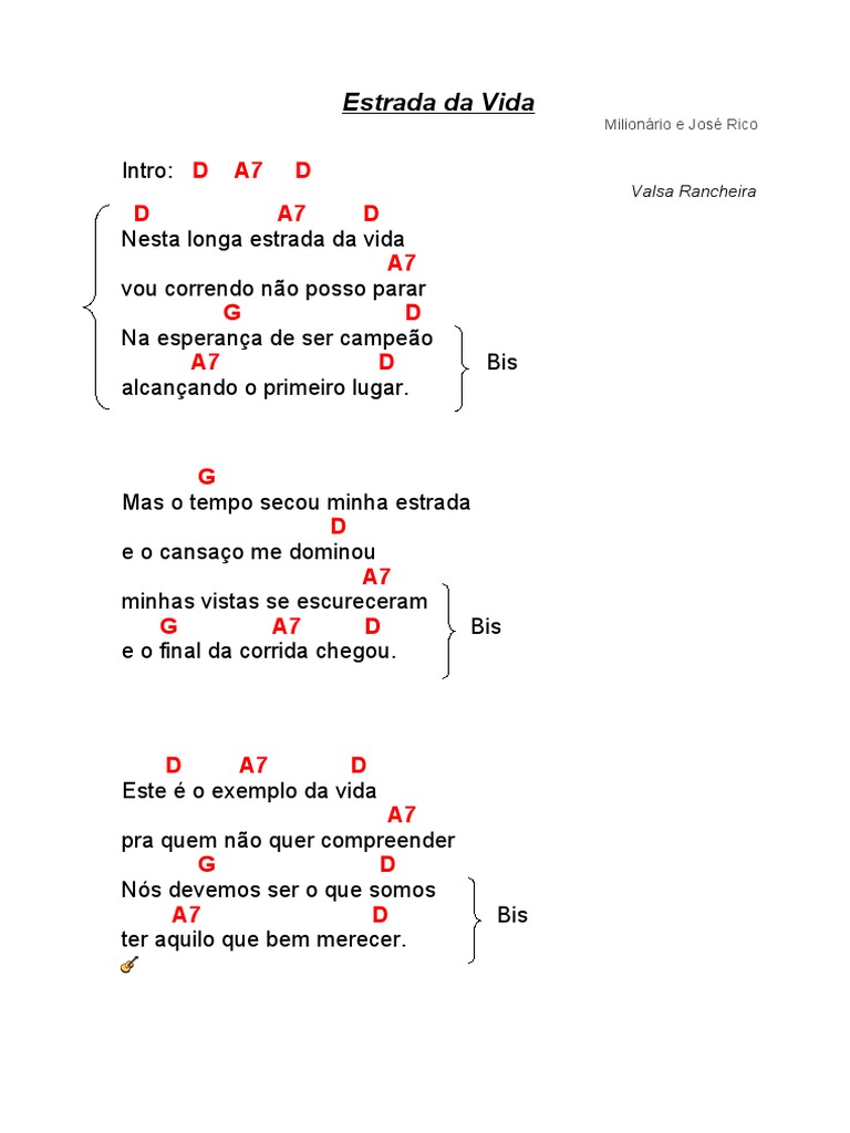 Estrada da Vida - Milionário e José Rico (tablaturas para Guitar Pro) -  Cifra Club