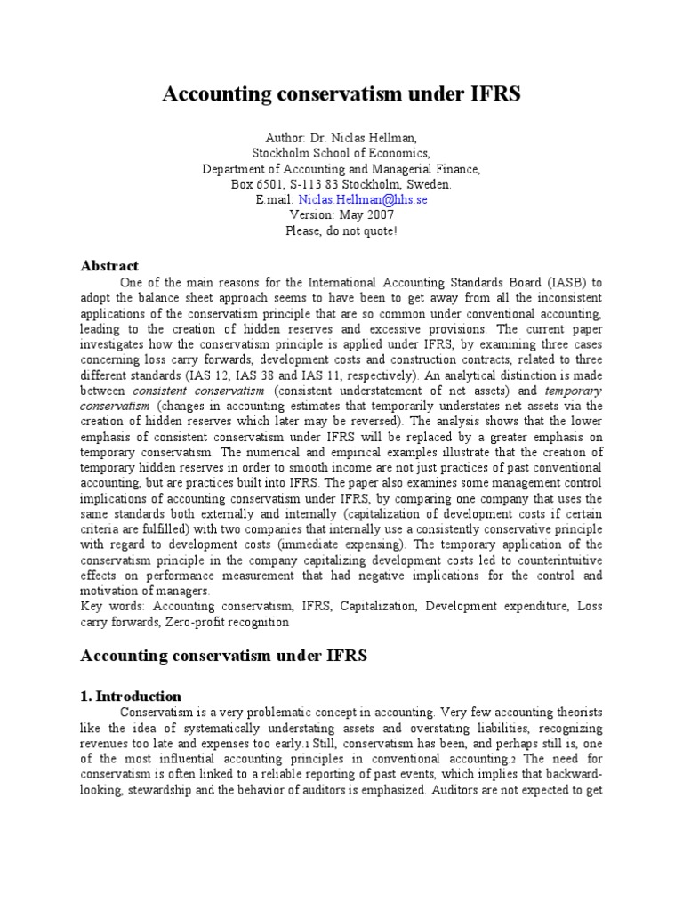 Accounting Conservatism Under IFRS | PDF | Intangible Asset ...