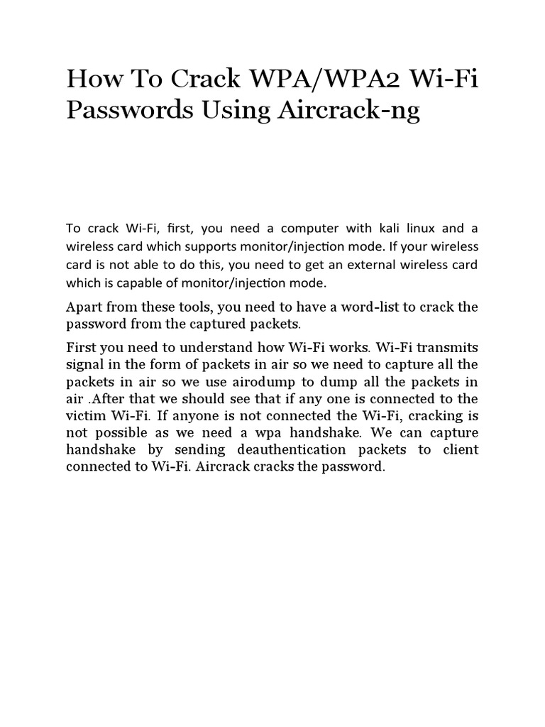 How To Crack WPA/WPA2 Wi-Fi Passwords Using Aircrack-Ng | PDF | Wi Fi ...