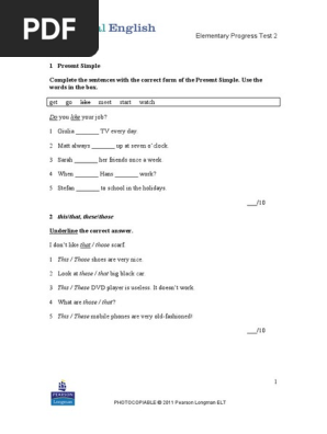 New Total English Elementary Progresstest 02 Plural English Language
