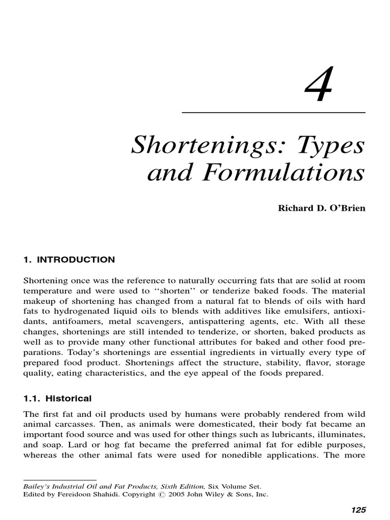 4 Shortenings Types and Formulations PDF Shortening Vegetable Oil