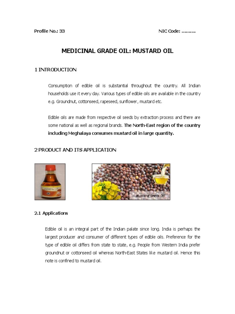 Medicinal Grade Oil Mustard Oil Profile No. 33 NIC Code PDF