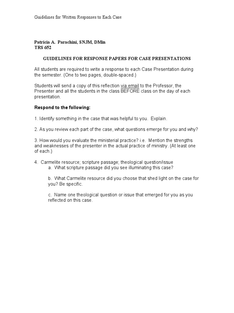 Case Presentation Response Guidelines | PDF