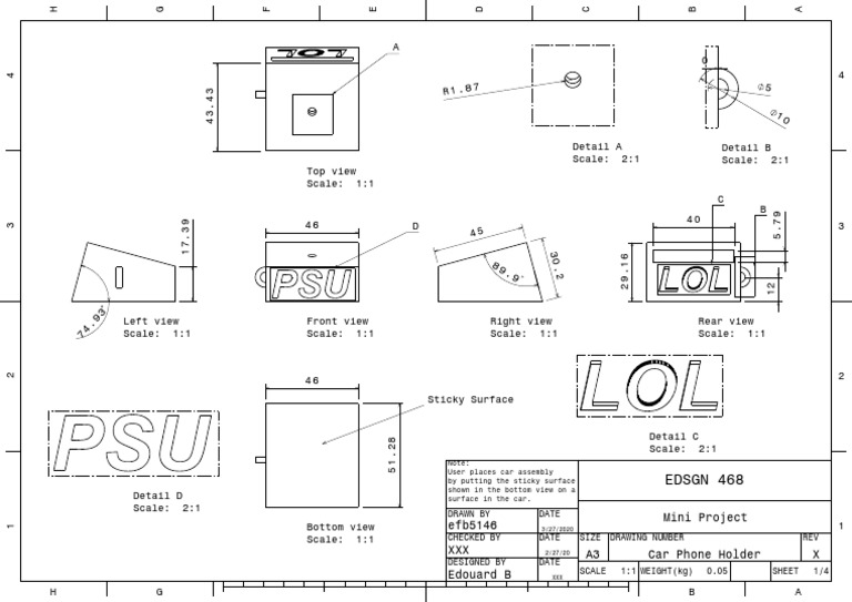 Car Phone Holder Design Drawing | PDF | Motor Vehicle | Vehicles