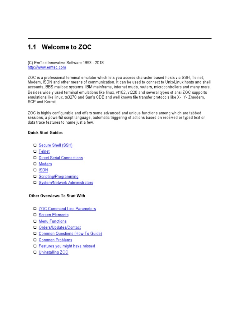 ZOC Terminal Emulator Quick Start Guide | PDF | Command Line Interface ...