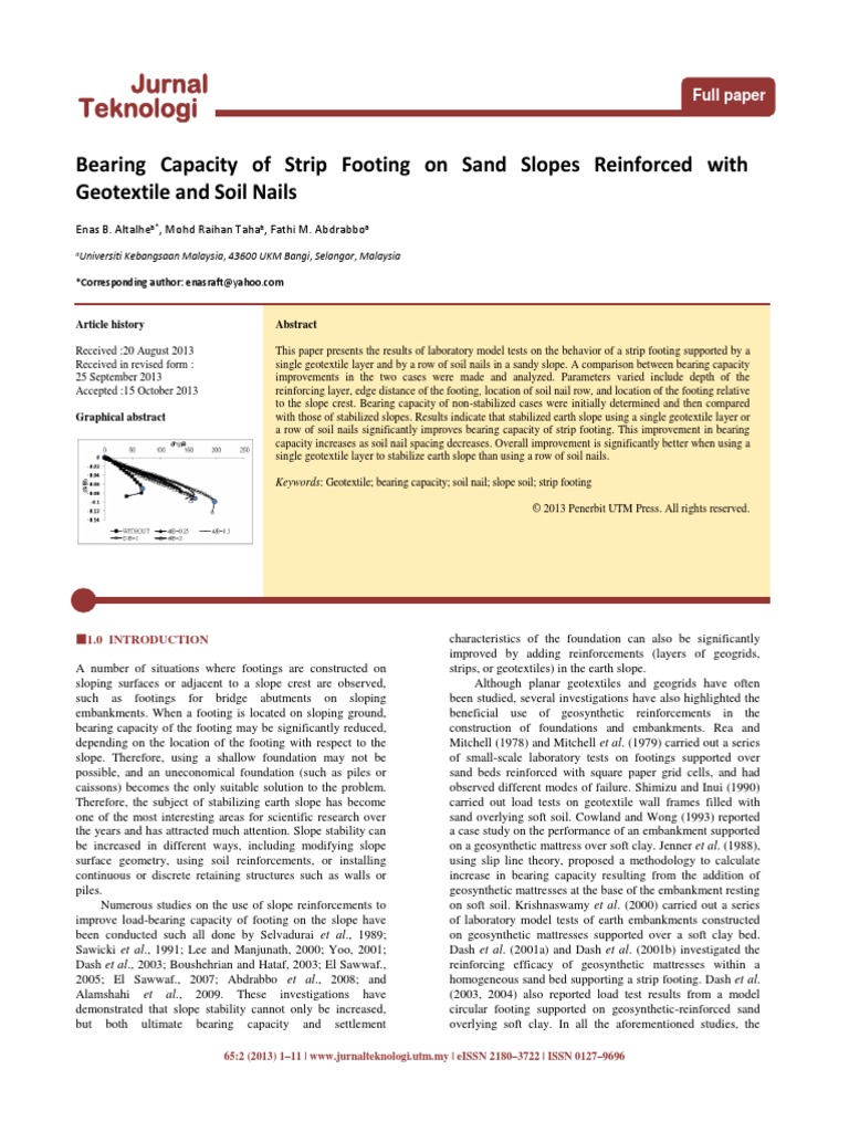 Bearing Capacity of Strip Footing On Sand Slopes Reinforced With ...