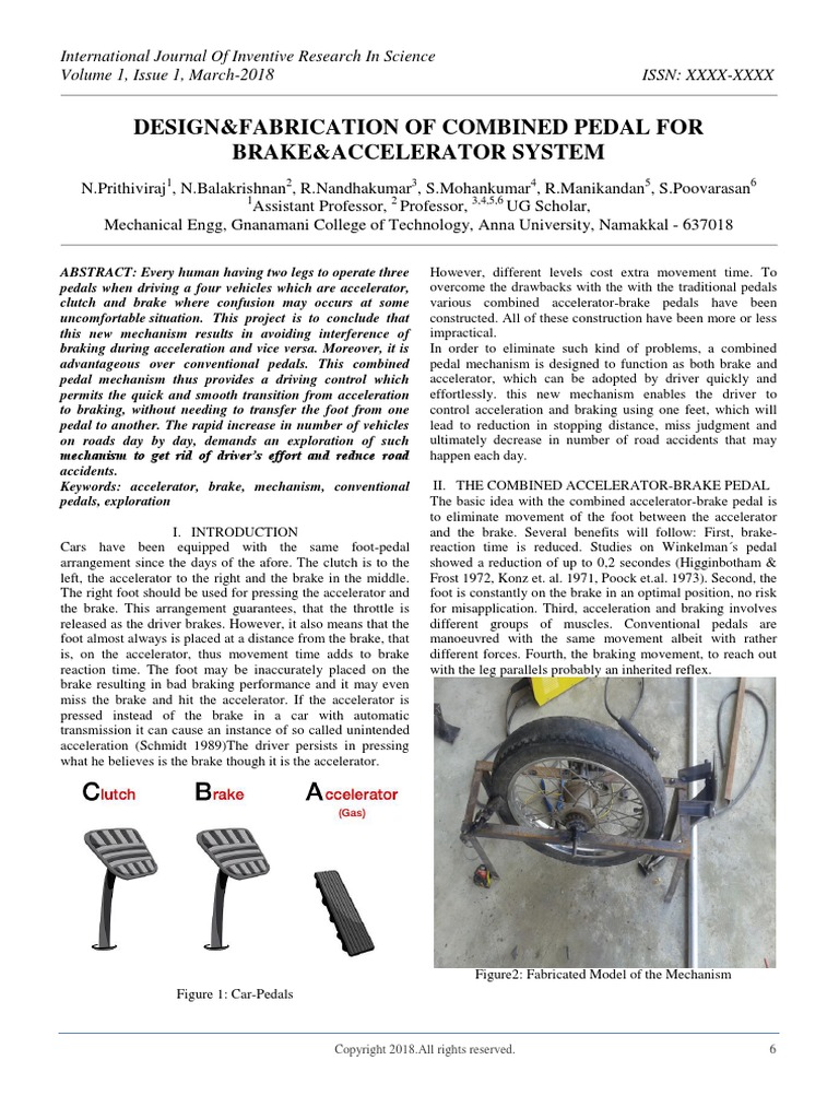 Design&Fabrication of Combined Pedal For Brake&Accelerator System PDF
