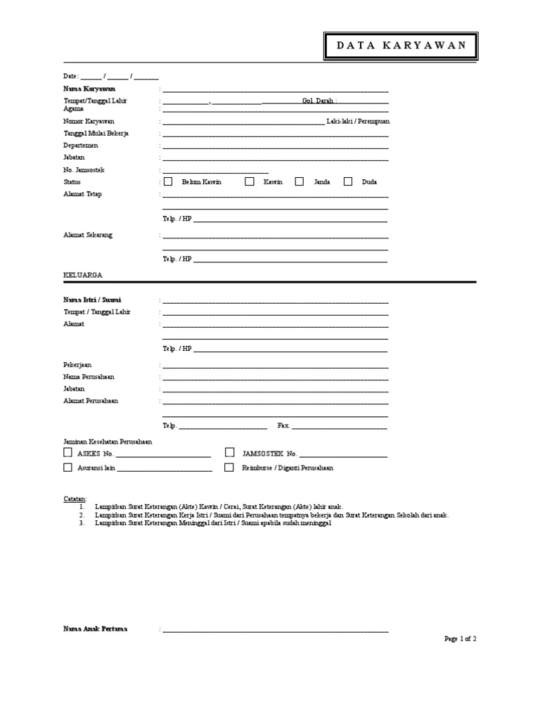 Form Data Karyawan