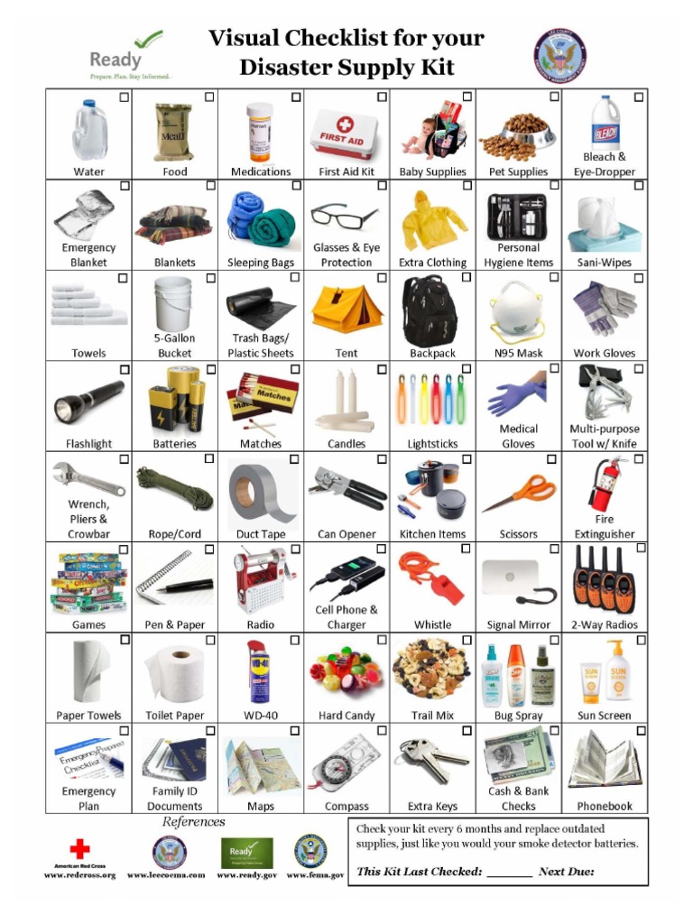 Visual Checklist For Your Disaster Supply Kit | PDF, image size:768x1024
