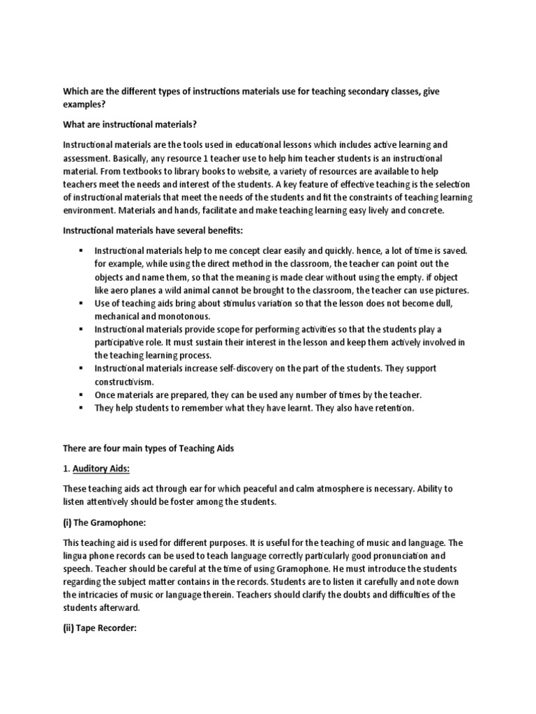 Assignment of Teaching Aids PDF Teachers Classroom