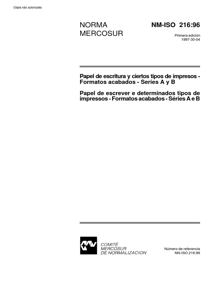 NBR NM ISO 216 - Papel de Escrever e Determinados Tipos de I PDF | PDF ...
