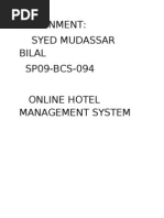 Assignment: Syed Mudassar Bilal SP09-BCS-094 Online Hotel Management System