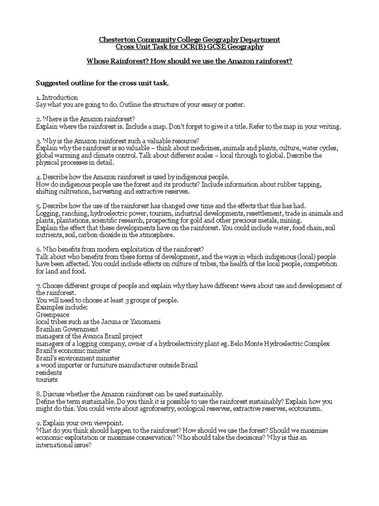 Cross Unit Task Writing Frame Rainforest Amazon Rainforest