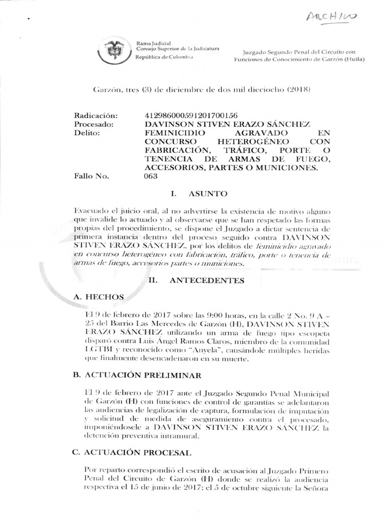 Sentencia Feminicidio Anyela | PDF