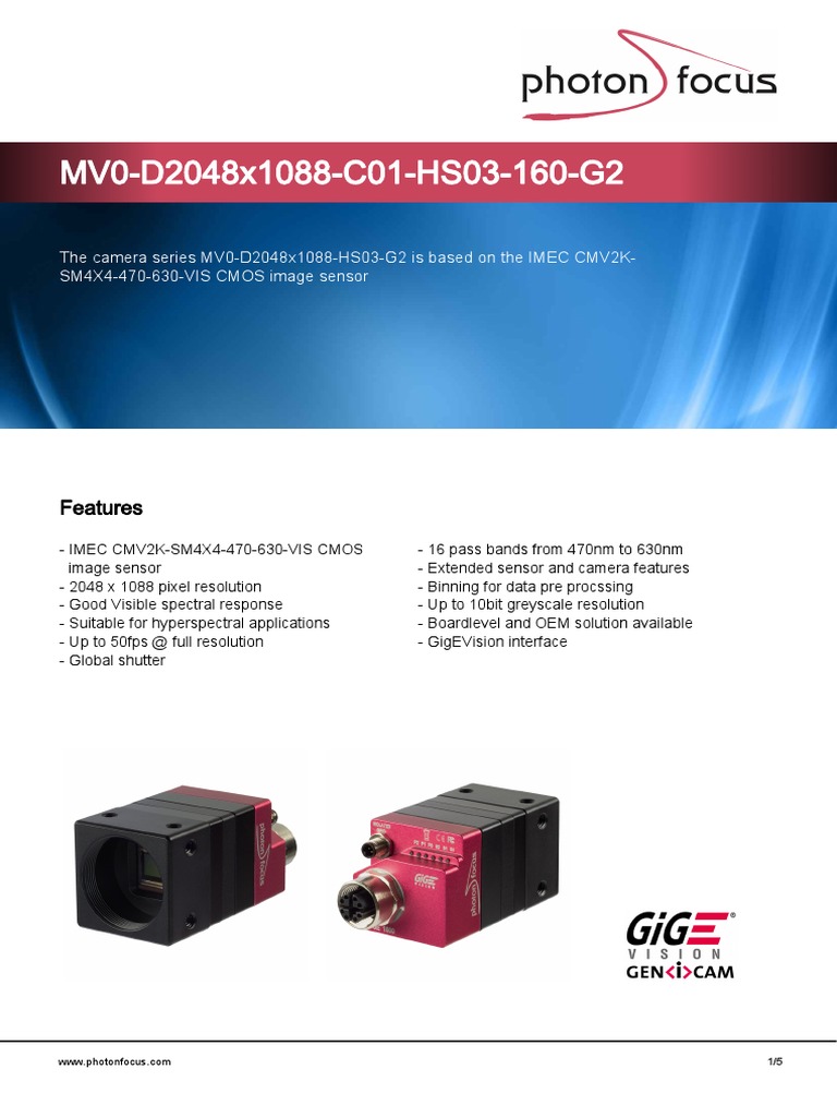Photonfocus - Datasheet - MV0 D2048x1088 C01 HS03 160 G2 | PDF ...