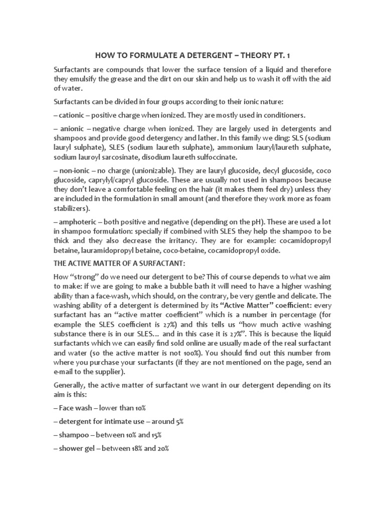 How To Formulate A Detergent PDF Surfactant Shampoo
