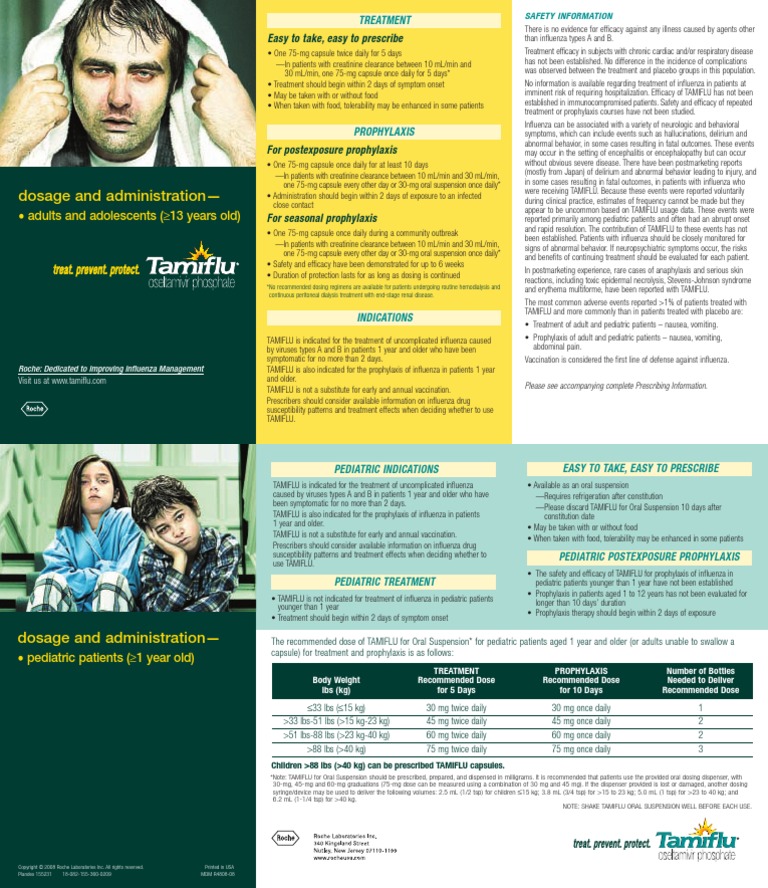TAMIFLU DosingCard PDF Influenza Preventive Healthcare