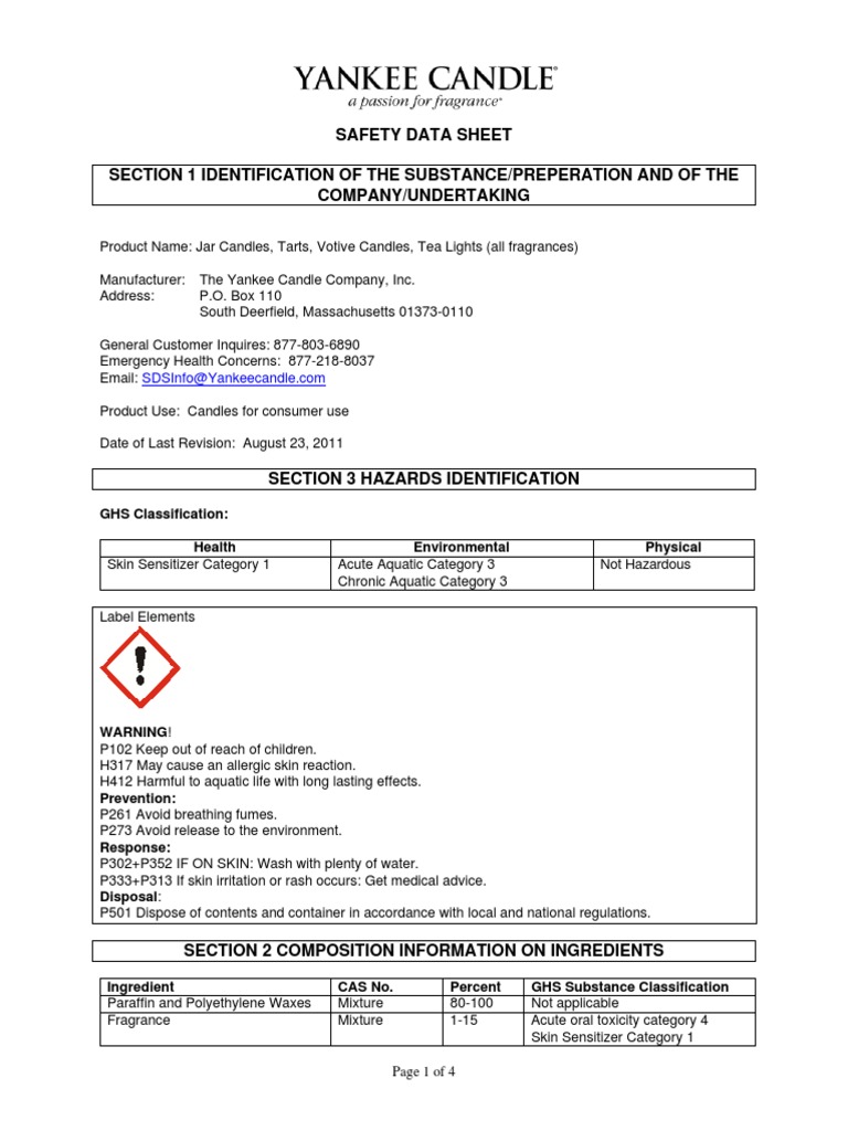 Safety Data Sheet Section 1 Identification of The Substance/Preperation