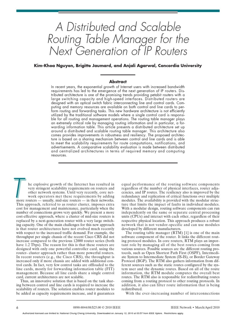 Distributed and Scalable Routeing Table Manager For Next Generation Fo ...