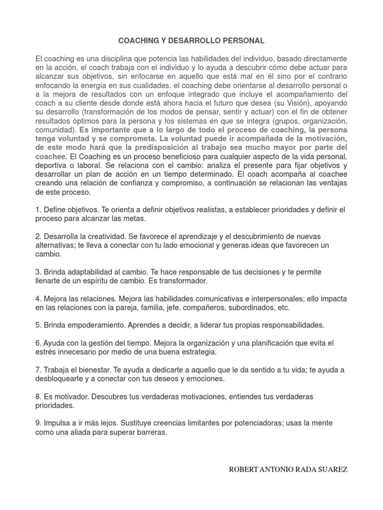 Coaching para el Desarrollo Personal | PDF | Desarrollo personal | Las ...