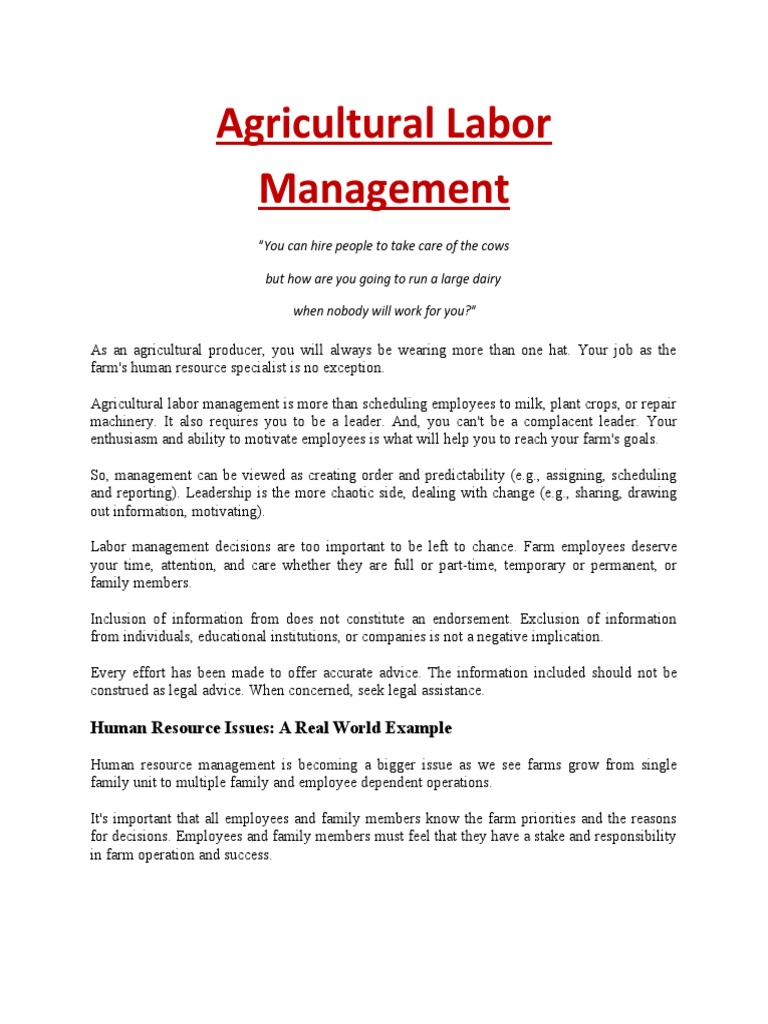 Effective Agricultural Labor Management | PDF | Dairy | Cattle