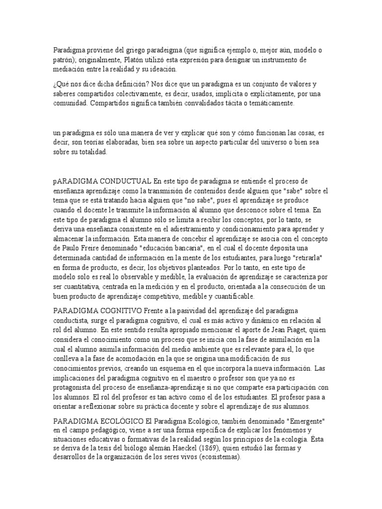Tipos de Paradigmas en Educación | PDF | Paradigma | Aprendizaje