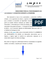 Informe y Recomendaciones para El Funcionamiento en Las Bandas y Orquestas Durante La Pandemia