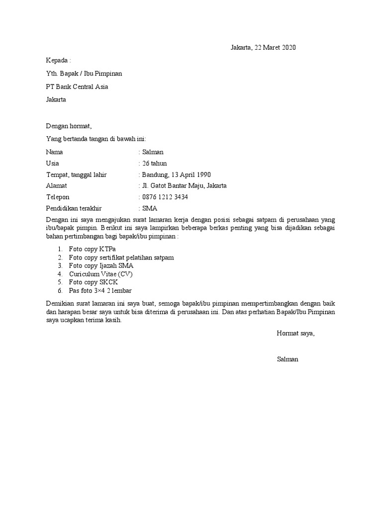 Download 77+ Contoh Surat Surat Lamaran Kerja Security Gratis Terbaru