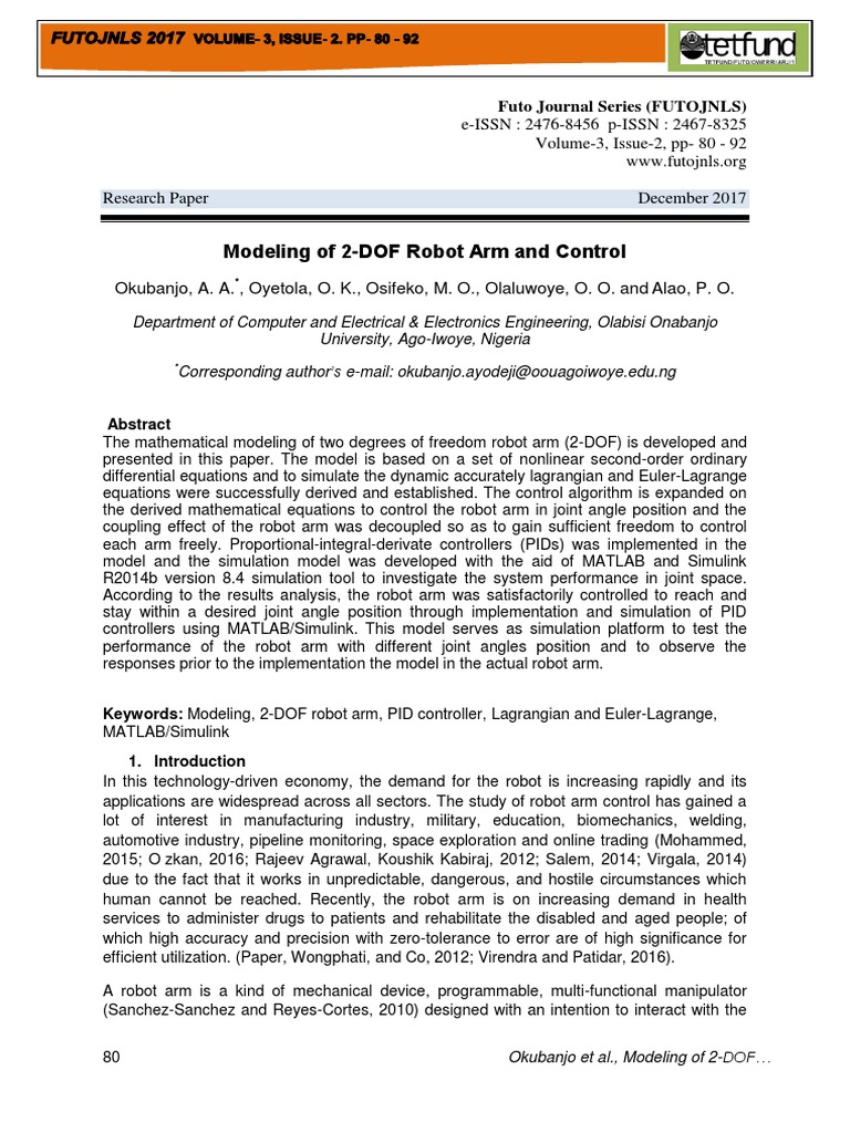 Modeling and Control of 2-DOF Robot Arm | PDF | Control Theory ...