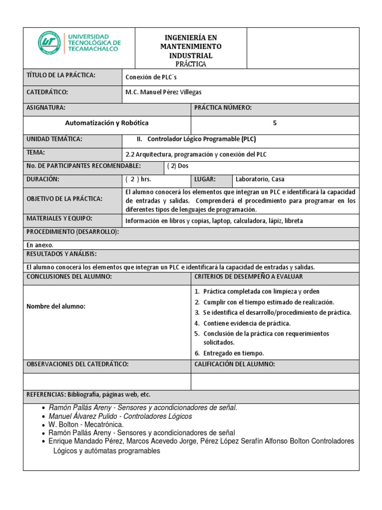 Practica 5 Conexión De Plc S Pdf Lenguaje De Programación