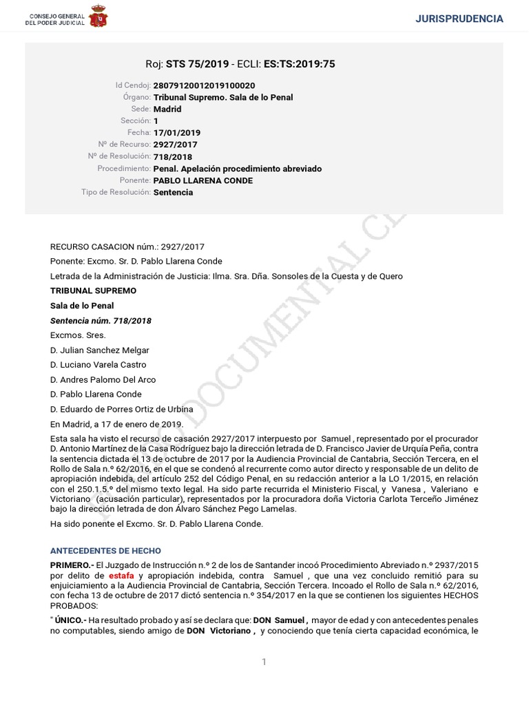 Sentencia sobre apropiación indebida | PDF | Sentencia (ley) | Caso de ley
