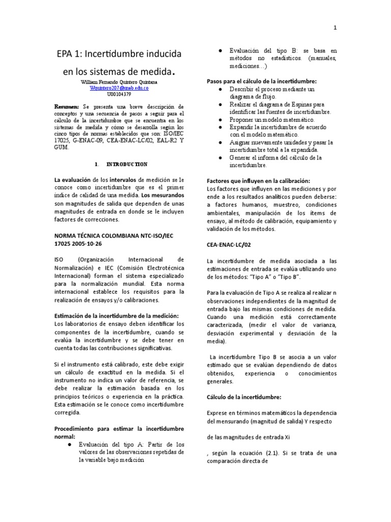 Cálculo de Incertidumbre en Mediciones | PDF | Medición | Calibración