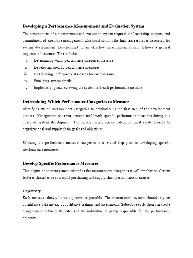 Developing A Performance Measurement and Evaluation System Final | PDF ...