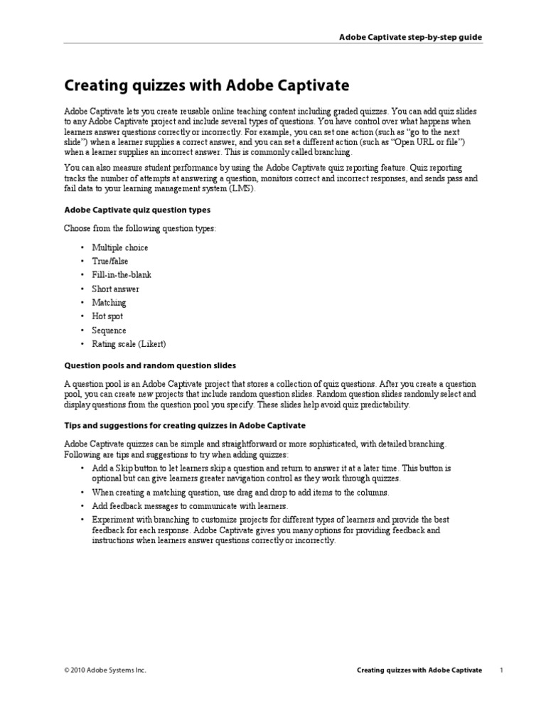 Creating Quiz Captivate | PDF | Multiple Choice | Adobe Flash