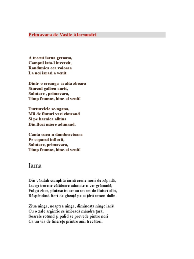 Primavara De Vasile Alecsandri