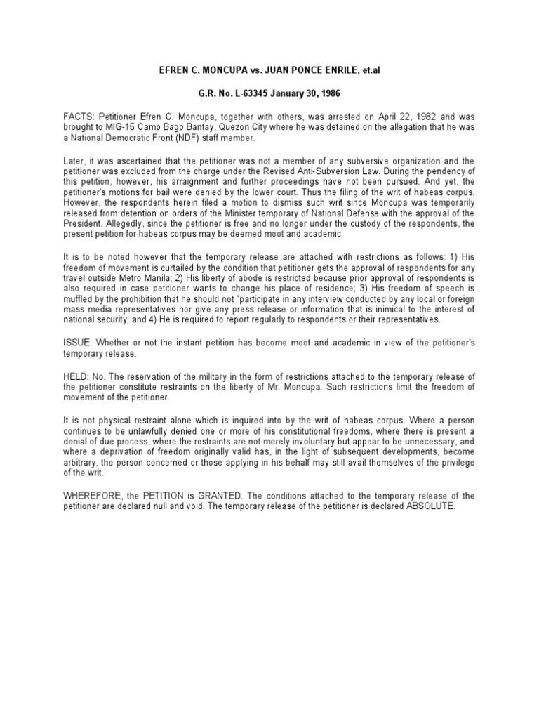 Moncupa vs enrile case digest pdf habeas corpus bail