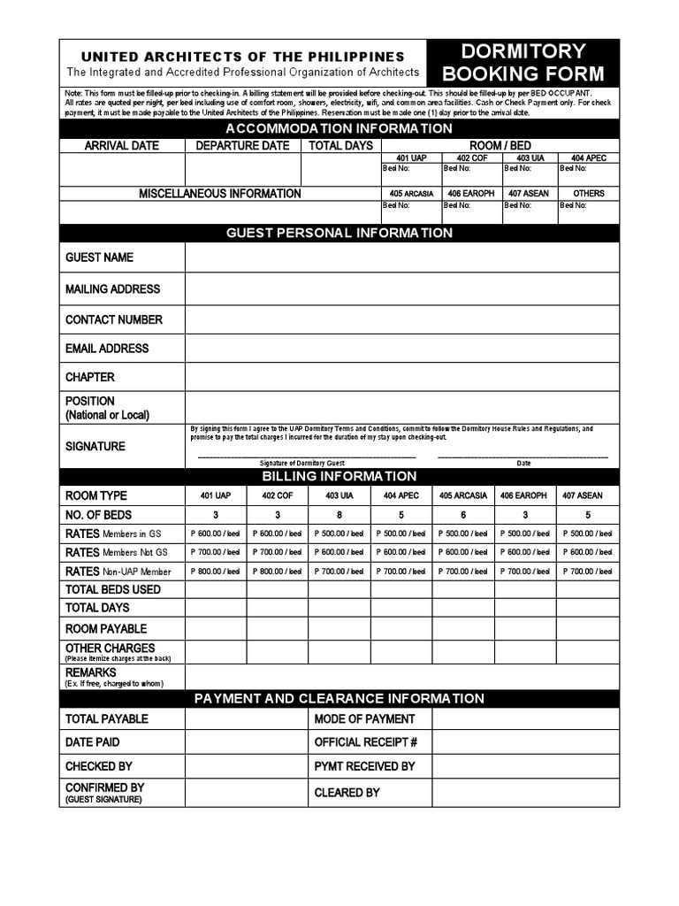 Use of UAP Dormitory Application Form PDF Business