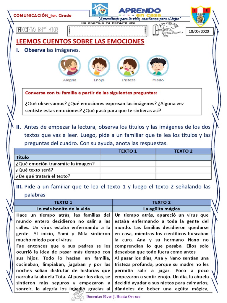 Ficha 46 - Leemos Cuentos Sobre Las Emociones | PDF