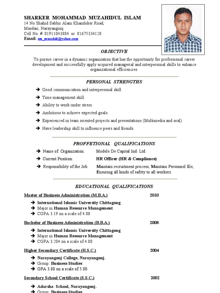 Cv Of Muzahid Human Resource Management Business